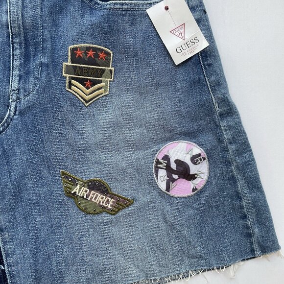 Guess Women's Mini Skirt Military Patched In Blue Denim Size 28 - Picture 3 of 7